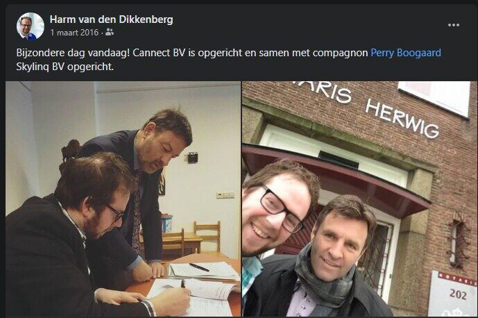 Cannect BV en Skylinq BV opgericht – Harm van den Dikkenberg op Facebook