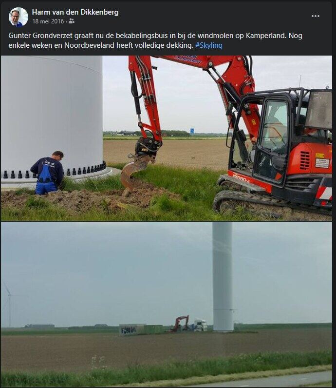 Bekabeling bij de windmolen op Kamperland – Harm van den Dikkenberg op Facebook