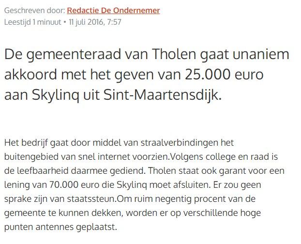 Gemeenteraad Tholen unaniem akkoord met bijdrage – De Ondernemer