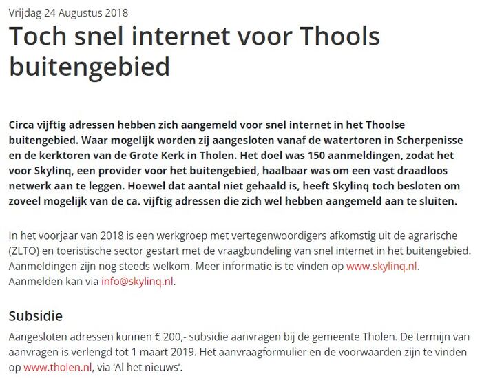Toch snel internet voor Thools buitengebied – Gemeente Tholen