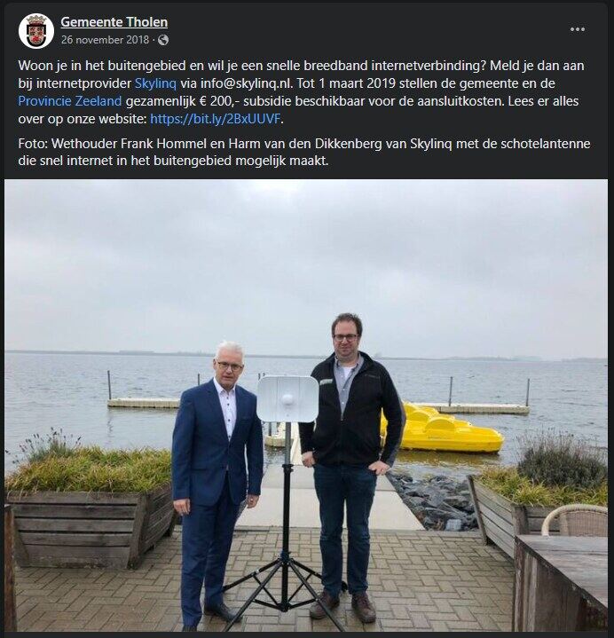 € 200,- subsidie voor snel internet in het buitengebied – Gemeente Tholen op Facebook